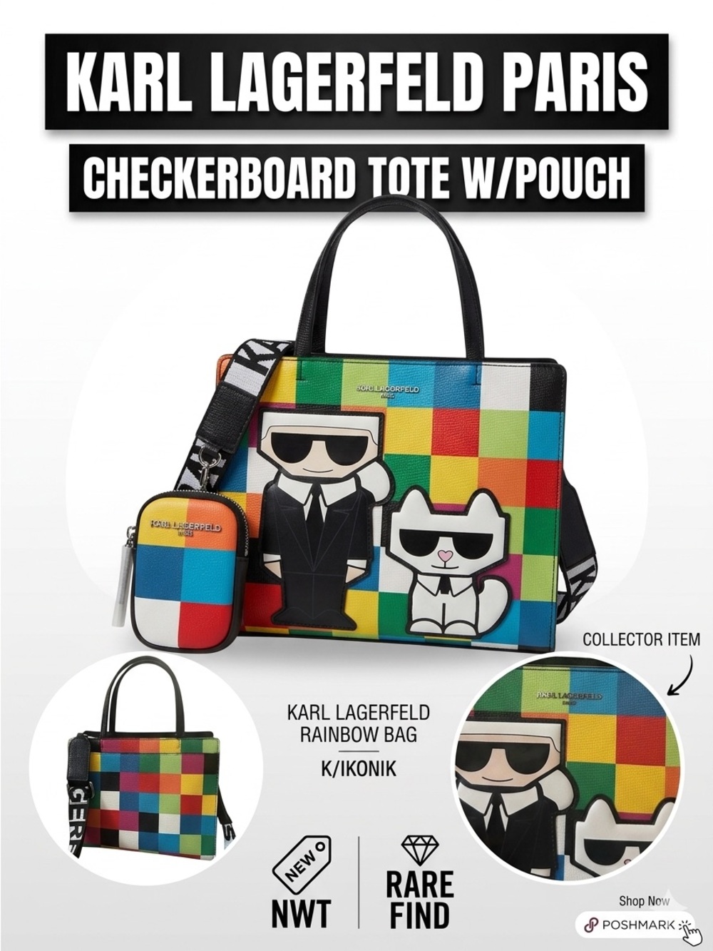 Karl Lagerfeld Paris Maybelle Rainbow Tote Crossbody Bag NWT With Pouch - Picture 3 of 15